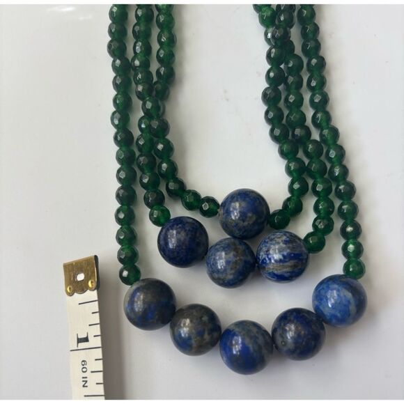 Vintage Natural 3 Strand Onyx / Lapis Lazurel Round Beads Necklace - Picture 7 of 9